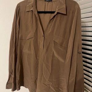 Eileen Fisher Women's Tan Casual Button Down Shirt